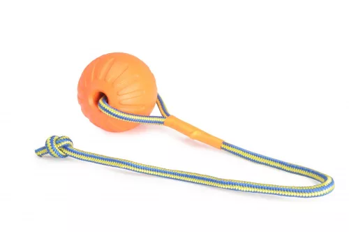 AD093 Kutya játék labda kötéllel EVA anyagból 90 mm - narancs-vízen lebegő