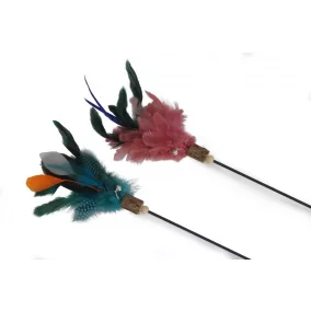   AG0292 Pálcás tollas cicajáték 65 cm puha markolattal narancs