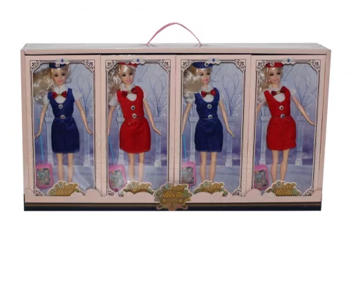 Baba vékony estélyi ruhában, két színben, 26x34 cm méretben.