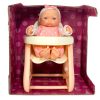 Baba klt., hagyományos, csecsemő, üvegszemű,  + etetőszék, 15x15 cm dob.