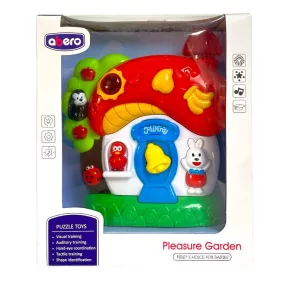 Zenélő bébi játék, el., gombaház forma, 23x24 cm dob.