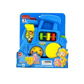   Zenélő bébi játék, el., hang-fény, vonat hang, mozdony forma, 21*24,5 cm nyitott dob.