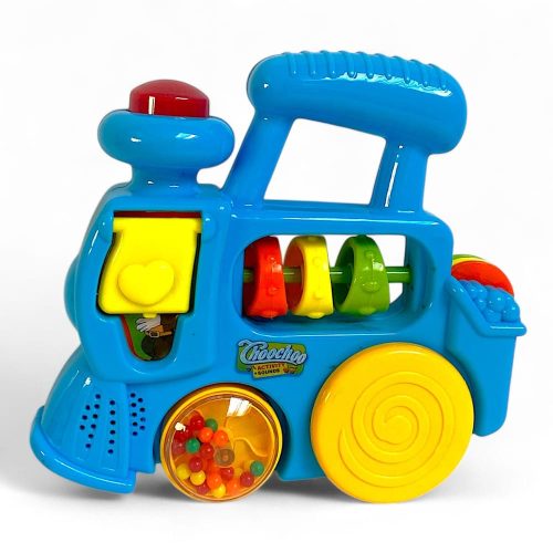 Zenélő bébi játék, el., hang-fény, vonat hang, mozdony forma, 21*24,5 cm nyitott dob.