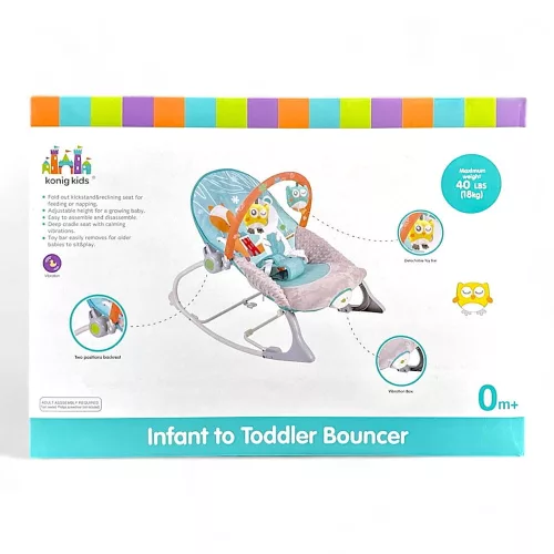 Bébi ringatószék, el., rezeg, állítható + 2 csörgő, 54x39 cm dob.