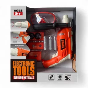   Szerszámgép klt., el. fúrógép, hang,  forog, szemüveg, 28x32 cm dob.