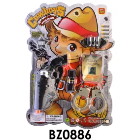 Western klt., pisztoly, bilincs, kieg., 25*39 cm lapon