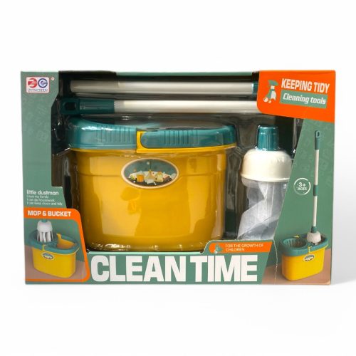Gyermek takarítókészlet: vödör, felmosó és mop, 37x26 cm.