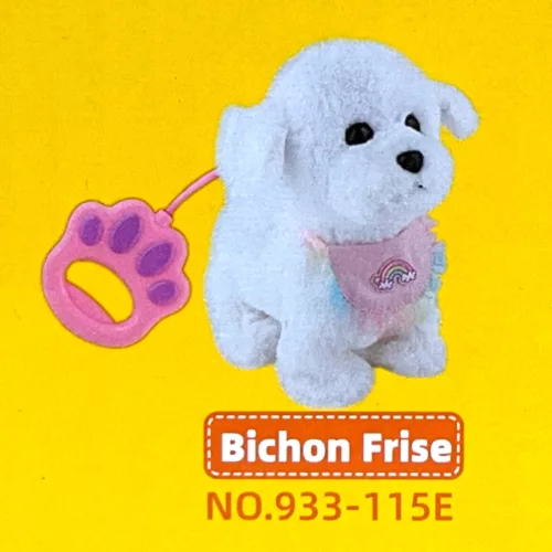 Kutya, plüss, el., jön-megy ugat, póráz, 23x25 cm dob.