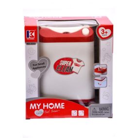   Elöltöltős piros-fehér játék mosógép, 19x21 cm, gyerekeknek.