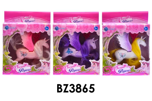 Ló, unikornis, fésülős, 11 cm, 3 szín, 12x16 cm dob. 12/displ.