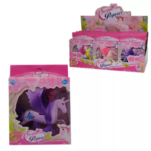 Ló, unikornis, fésülős, 11 cm, 3 szín, 12x16 cm dob. 12/displ.