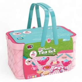 Teás és piknik kosárkészlet, 26x17 cm, gyerekeknek.