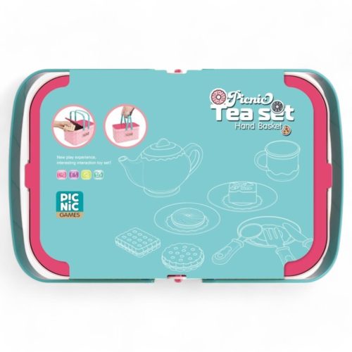 Teás és piknik kosárkészlet, 26x17 cm, gyerekeknek.