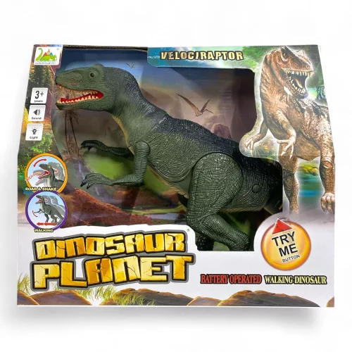 Dínó játék hanggal és fénnyel, forgó fejjel, 52 cm, 3x elem.