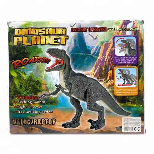 Dínó játék hanggal és fénnyel, forgó fejjel, 52 cm, 3x elem.