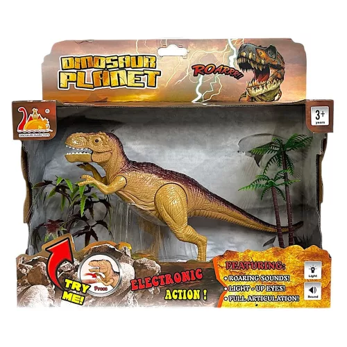 Dino plüss, hanggal és fénnyel, 29x19 cm, gyermekjáték.