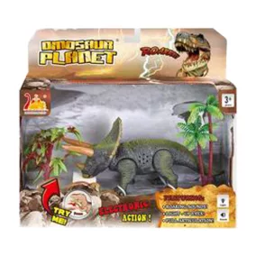 Dino plüss, hang- és fényhatásokkal, 31x26 cm méretben.