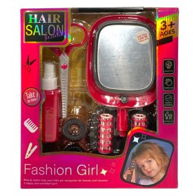 Fodrász klt., tükör el.,+ olló, kieg., 22x26 cm dob.