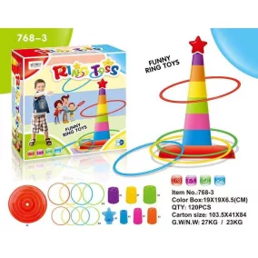 Karikadobáló, + torony építő klt., SZ,19x19 cm dob.