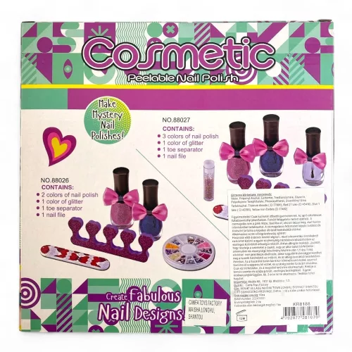 Gyerek körömdekor készlet: 2 db lakk, dekoráció, smink kiegészítő.