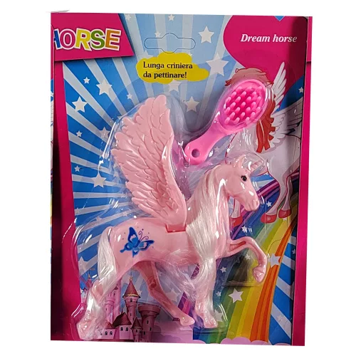 Ló, Unikornis, szárnyas, fésülős, 3 szín, 15x20 cm lapon