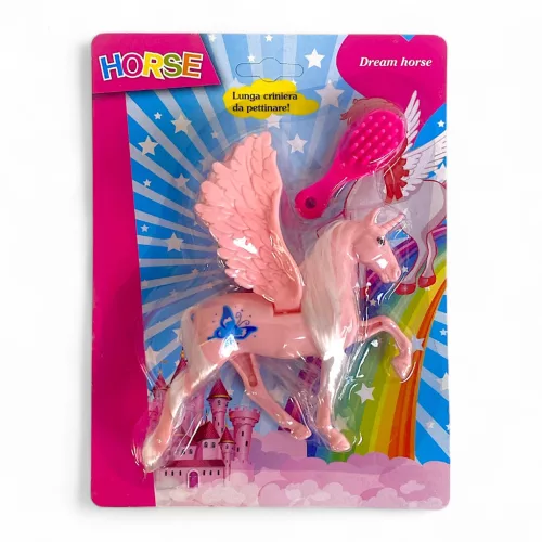 Ló, Unikornis, szárnyas, fésülős, 3 szín, 15x20 cm lapon