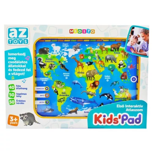 Magyarul beszélő, el., Oktató tablet, Interaktív Atlasz, 32x23 cm dob. (3xAA)