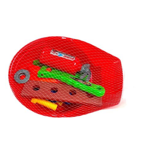 Szerszám klt. + munkás sisak, 2 szín, 17x23 cm hálós