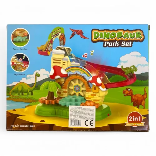 Fogaskerekes építőjáték dínóval, világító, 27 darabos készlet.