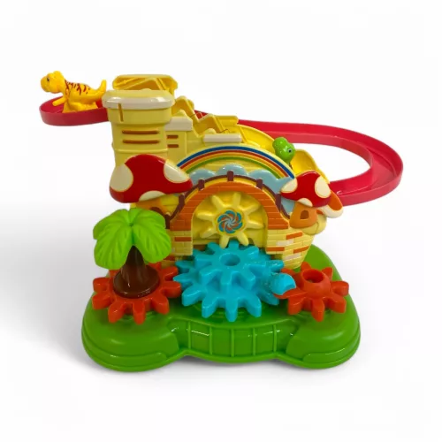 Fogaskerekes építőjáték dínóval, világító, 27 darabos készlet.