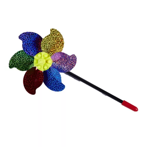 Szélforgó, csillámos, virágos, metál, 21x21+ cm zacsk.