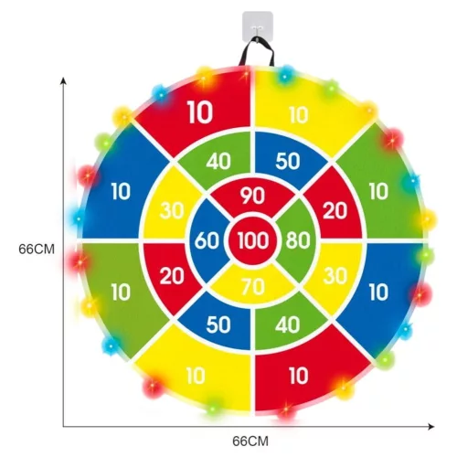 Világító célbadobó készlet 4 labdával, 25x25 cm méretben.