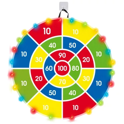 Világító célbadobó készlet 4 labdával, 25x25 cm méretben.