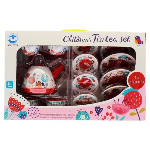 Fém teás készlet 15 db-os, 32x20 cm-es gyermekjáték szett.