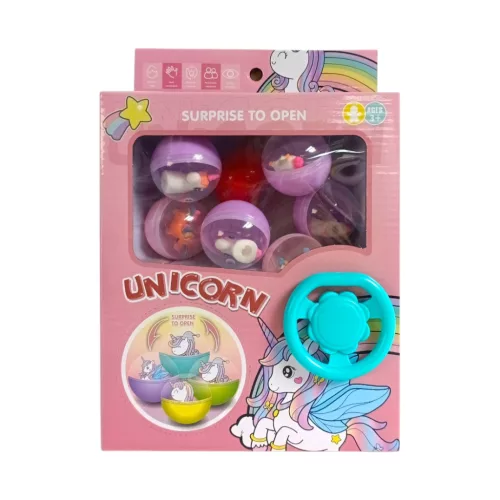 Meglepetés doboz, tekerős, 6 db pónis golyóval, 2 szín, 18x22+ cm dob.