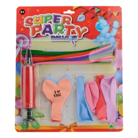 Lufi klt., csőlufi + 7 db lufi + pumpa, 28x33 cm lapon