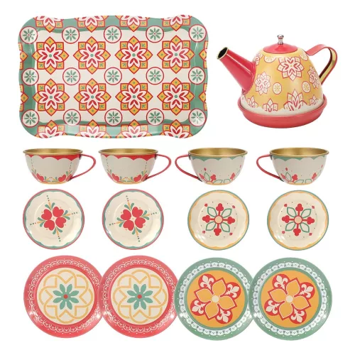 Fém edénykészlet, mintás teáskészlet, 25x17 cm, díszdobozban.