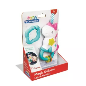   Bébi csörgő zenével és fénnyel, akasztós unikornis design.