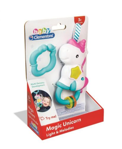 Bébi csörgő zenével és fénnyel, akasztós unikornis design.