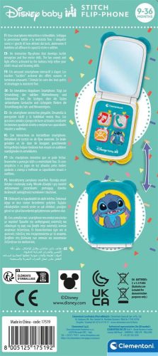 Bébi mobiltelefon, el., hang+fény, érintőképernyős, kihajtható, Disney, Lilo és Stitch, 10x22 cm dob.