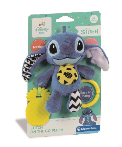 Disney Stitch bébi csörgő-rágóka, akasztóval, 15x25 cm.