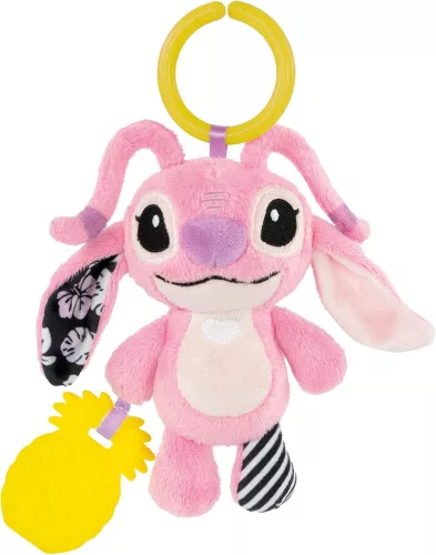 Bébi csörgő, rágóka, Angel, Lilo és Stitch, Disney, akasztóval, 15x25 cm lapon