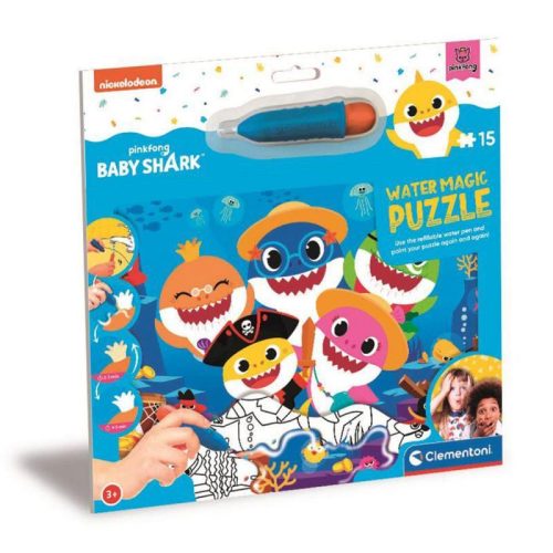 Puzzle Baby Shark, 15 db, vízzel színezős, 31x23 cm, kreatív játék.