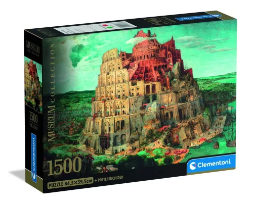 Bábel tornya puzzle poszterrel, 1500 db, 28x20 cm dobozban.