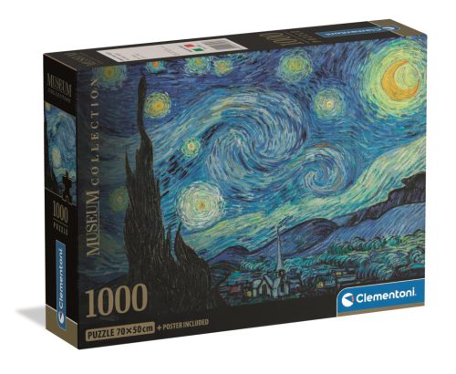 Puzzle, csillagos éjszaka, poszterrel, 1000 db, 28x20 cm dob.
