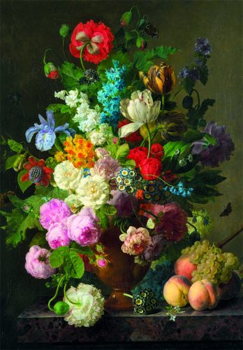 1000 darabos puzzle virágokkal, 28x37 cm méretű dobozban.