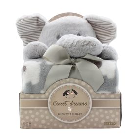 Plüss elefánt, szürke + takaró, 27x30 cm dob.