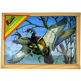   Fa puzzle madaras mintával, 4 kép, 12 db, 20x14 cm fa dobozban.