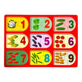   Fa szám párosító puzzle, zöldségek, 9 db, 30x21 cm pvc csom