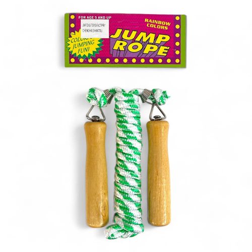 Ugrálókötél, fa, forgós fogantyú, 2 szín, 13x25 cm zacsk.